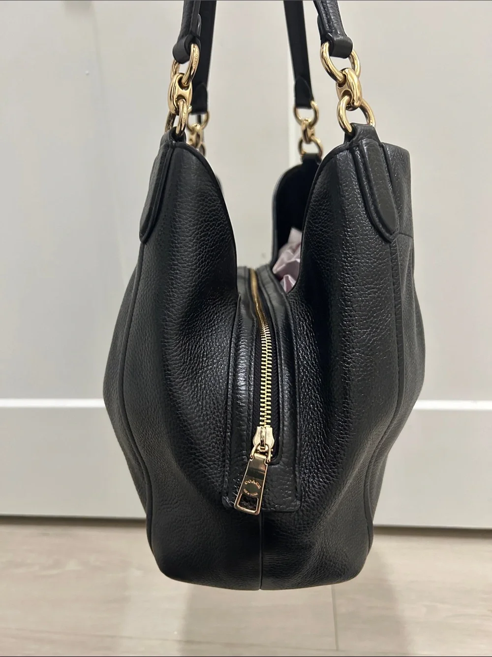 Coach Maya Shoulder Bag in Black Pebbled Leather